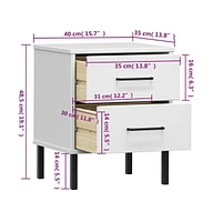 vidaXL Bedside Cabinet with Metal Legs White Solid Wood Pine Oslo