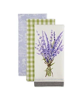 Design Imports Cotton Kitchen Towel Set Lightweight Fast-Drying Dish Towels, 18x28", Lavender Bouquet, 3 Piece