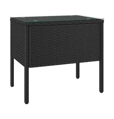 vidaXL Side Table Black 20.9"x14.6"x18.9" Poly Rattan and Tempered Glass