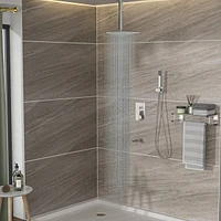 16" Rain Shower Head Systems With Waterfall Tub Spout, Brushed Nickel, Ceiling Mounted Shower