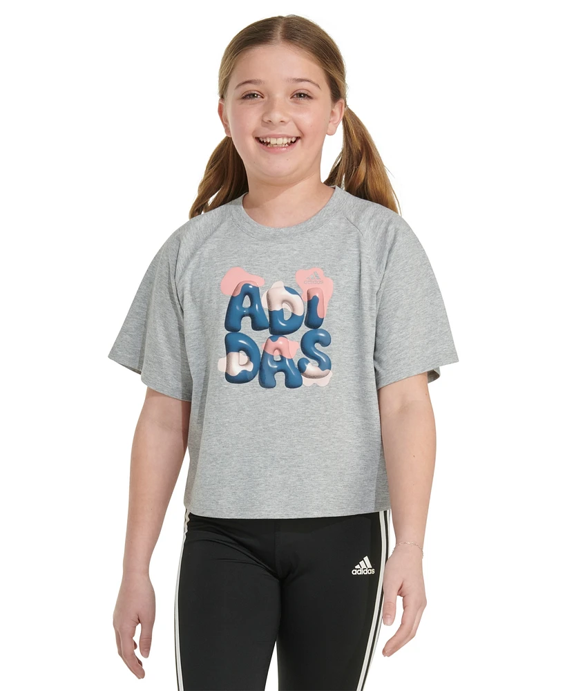 adidas Big Girls Short-Sleeve Waist-Length Raglan Heather T-Shirt