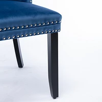 Contemporary Velvet Dining Chairs, Blue, 2-pcs Set