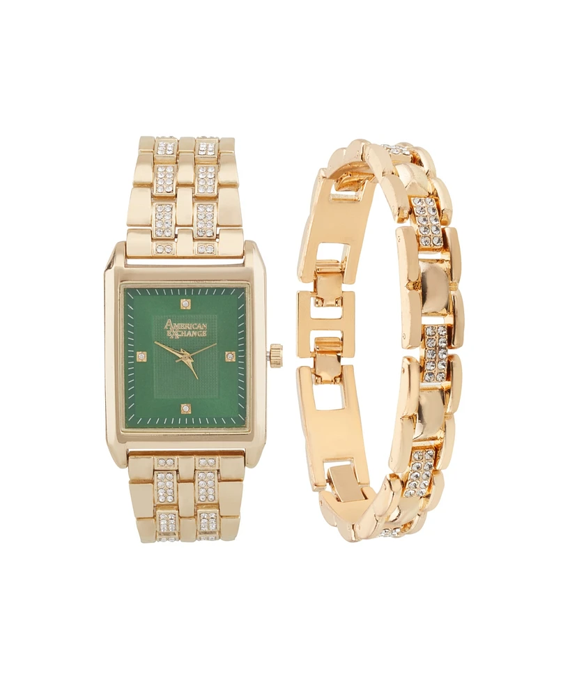 American Exchange Men's Crystal Bracelet Watch 33mm Gift Set