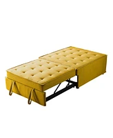 Simplie Fun Multipurpose Linen Fabric Ottoman Lazy Sofa Pulling Out Sofa Bed (Yellow)