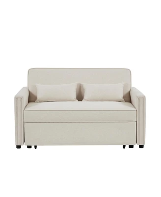 Simplie Fun Linen Loveseat Sleeper with Pull-Out Bed & Pillows