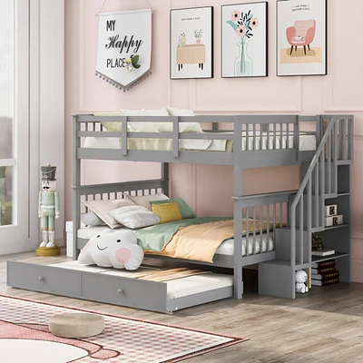 Stairway Full-Over-Full Bunk Bed with Trundle & Storage