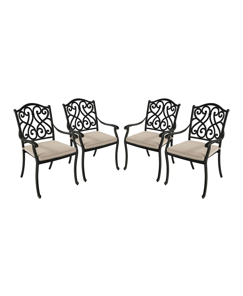 Mondawe Cast Aluminum Outdoor Dining Armchair with Sofa Cushion (Set of 4)