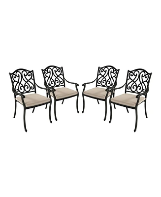 Mondawe Cast Aluminum Outdoor Dining Armchair with Sofa Cushion (Set of 4)