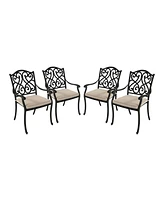 Mondawe Cast Aluminum Outdoor Dining Armchair with Sofa Cushion (Set of 4)