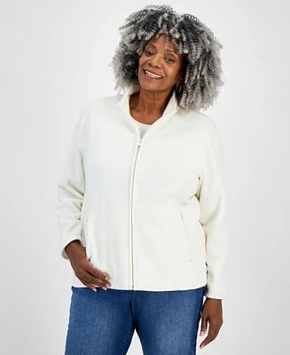 Style & Co Plus Solid Polar Fleece Zip-Front Jacket, Created for Macy's