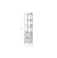 Slickblue Bathroom Tall Cabinet, Linen Tower, Floor Storage Cupboard, With 2 Drawers, White