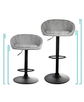 Elama 2 Piece Cloth Adjustable Bar Stool Set in Gray with Black Base