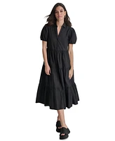 Dkny Women's Puffed-Sleeve Tiered Shirtdress