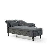 60" Velvet Multifunctional Storage Chaise Lounge Buttons Tufted Nailhead Trimmed Solid