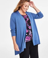 Kasper Plus Long-Sleeve Open-Front Cardigan