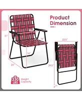 Gymax Set of 4 Patio Folding Web Chair Set Portable Beach Camping Chair Red
