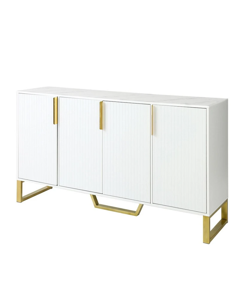 Simplie Fun Modern Sideboard With Four Doors, Metal Handles & Legs And Adjustable Shelves Kitchen Cabinet