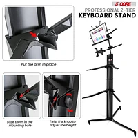 5 Core 2 Tier Column Keyboard Stand Riser Piano Holder Heavy Duty Aluminium Built Attached Adjustable Music & Mic Stands Height 51.2 Inch for 61 76 88