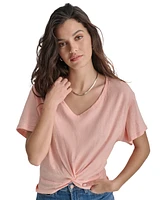 Dkny Women's Cotton Twist-Front V-Neck Short-Sleeve Top - 7PA