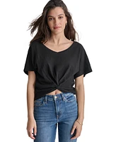 Dkny Women's Cotton Twist-Front V-Neck Short-Sleeve Top