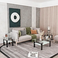 Modern Tempered Glass Square Coffee Table Set