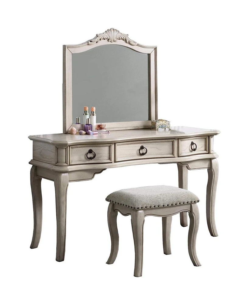 Simplie Fun Antique White Vanity Set with Mirror and Stool