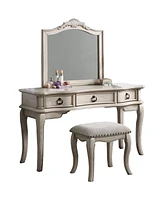 Simplie Fun Antique White Vanity Set with Mirror and Stool