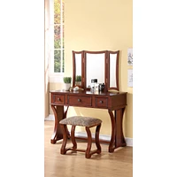 Streamdale Furniture Cherry Mdf Vanity Set with Mirror, Stool & Drawers