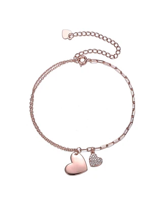 GiGiGirl 18K Rose Gold Plated Cubic Zirconia Adjustable Heart Charm Bracelet