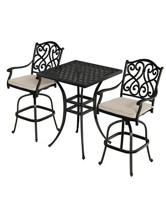 Mondawe 3 Pieces Square Cast Aluminum Outdoor Dining Set with Cushions