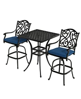 Mondawe 3 Pieces Square Cast Aluminum Outdoor Dining Set with Cushions