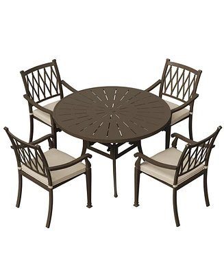 Mondawe 5 Pieces Round Cast Aluminum Outdoor Dining Set with Cushions