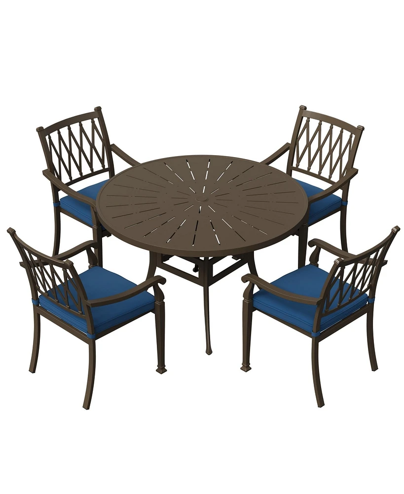 Mondawe 5 Pieces Round Cast Aluminum Outdoor Dining Set with Cushions