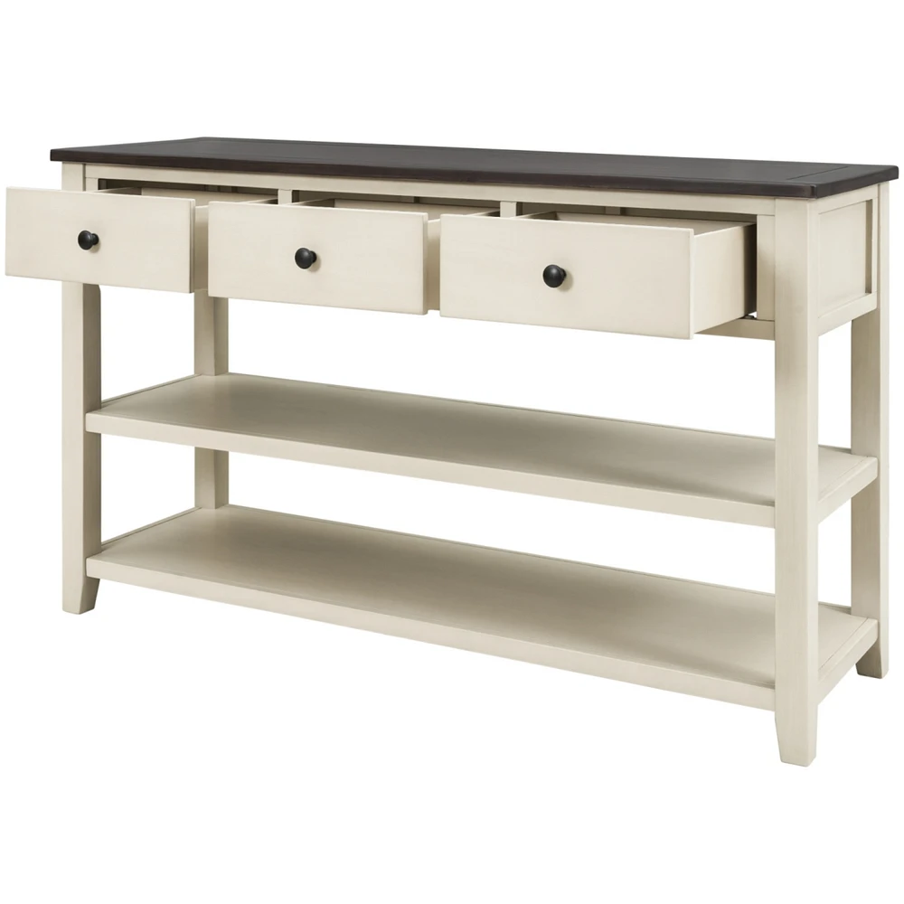 Simplie Fun Retro Design Console Table With Two Open Shelves, Pine Solid Wood Frame And Legs