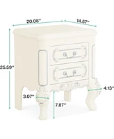 Tribesigns White Nightstand Set of 2, End Table with 2 Drawers, Carved Bedside Tables, Side Table for Bedroom, Living Room, Classic Bedroom Furniture
