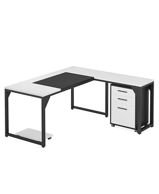 Tribesigns 62.99" L-Shaped Computer Desk with Mobile File Cabinet, Large Executive Office Desk with 3-Drawer Vertical Filing Cabinet, Business Fu