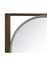 Streamdale Furniture Round Wall Mirror With Rectangular Wooden Frame, Brown