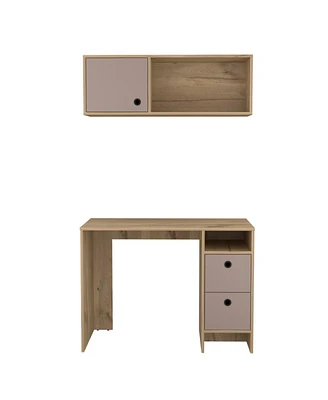 Simplie Fun Eugene 2-Shelf 3-Drawer 2-Piece Office Set Light Oak And Taupe