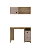 Simplie Fun Eugene 2-Shelf 3-Drawer 2-Piece Office Set Light Oak And Taupe