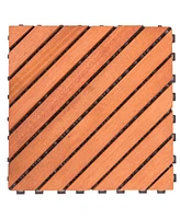 Simplie Fun Outdoor Patio 12-Diagonal Slat Eucalyptus Interlocking Deck Tile (Set Of 10 Tiles)