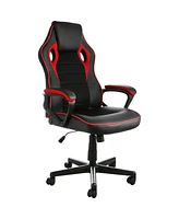 Elama High Back Adjustable Faux Leather Office Chair with Mesh and Fabric in Black and Red Trim