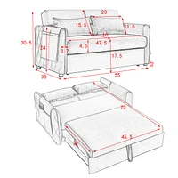 55" Modern Convertible Sofa Bed With 2 Detachable Arm Pockets, Velvet Loveseat Sofa With Pull Out