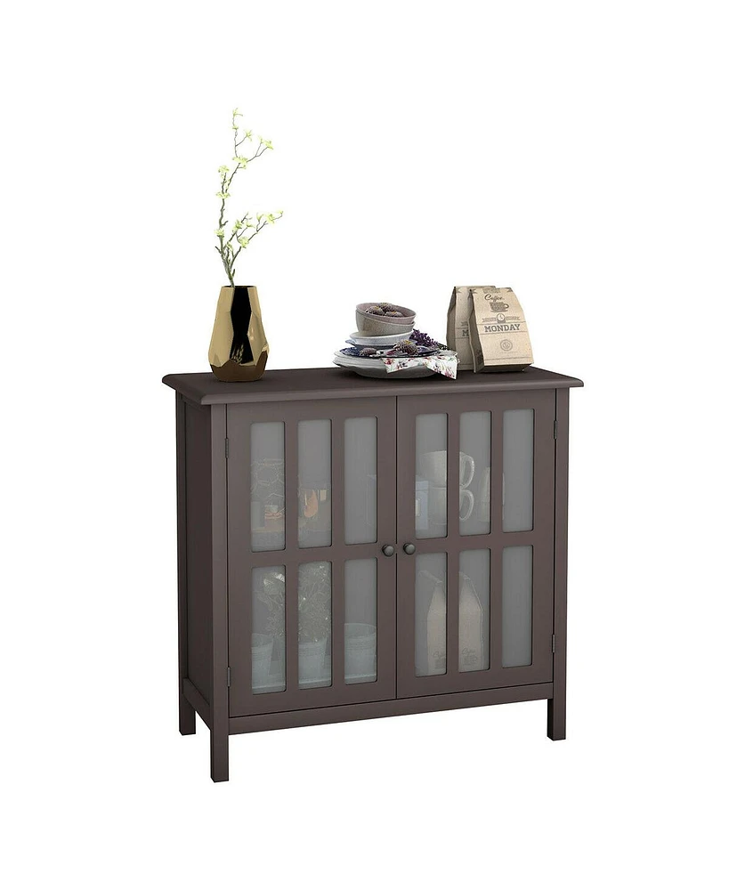 Costway Storage Buffet Cabinet Glass Door Sideboard Console Table Server