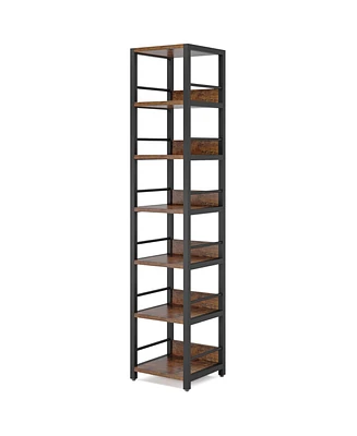 Tribesigns 6-Tier Corner Shelf, 75 Inch Tall Narrow Bookshelf Storage Rack, Etagere Shelves Display Stand for Small Spaces, Rustic Open Bookcase Squar