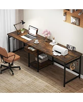 Tribesigns 79 Inch Extra Long Desk, Double Desk with 2 Drawers, Two Person Desk Long Computer Desk with Storage Shelves, Writing Table Study Desk for