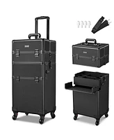 Byootique 4 Wheel Aluminum Makeup Artist Lockable Cosmetic Train Case Storage