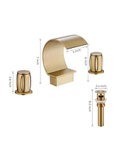 Mondawe Luxury C-Shape Arc Waterfall Spout 2-Handle 8 inch Widespread Bathroom Sink Faucet With Pop-up Drain