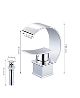 Mondawe Luxury C-Shape Arc Waterfall Spout Single Handle 8 inch Widespread Bathroom Sink Faucet With Pop-up Drain