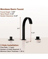 Mondawe Deck Mounted 8 Inch Widespread Double-Handle Bathroom Faucet in Matte Black for Bathroom, Vanity, Laundry