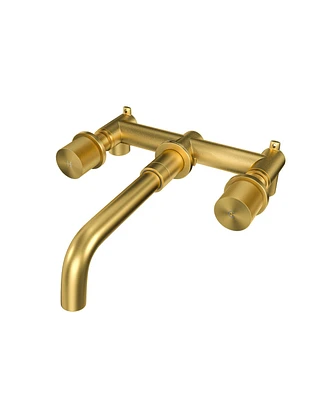 Mondawe Wall Mounted 8 Inch Widespread Double-Handle Bathroom Faucet Brushed Gold for Bathroom, Vanity, Laundry
